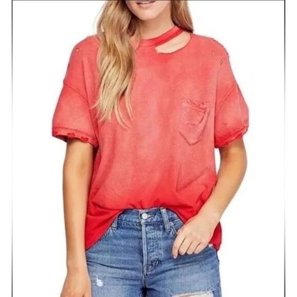 WE THE FREE | distressed rubi tee in red hombre S - Picture 1 of 11